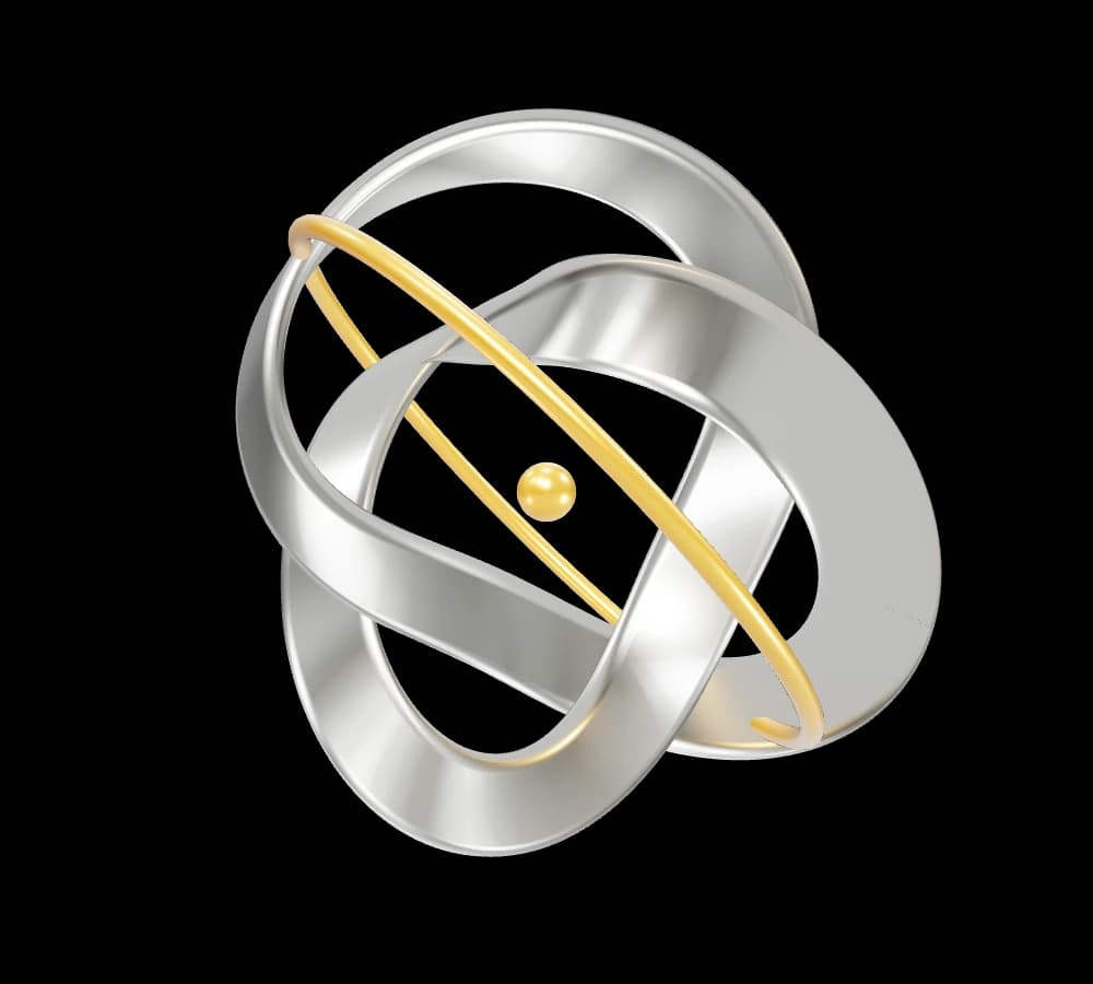 Interlocking gold and ivory forms: the Connected Worlds studio composition